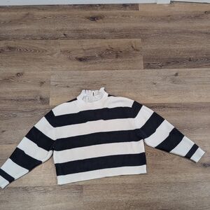 Mango Black and White Striped Turtleneck Sweater